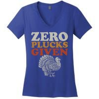 Funny Turkey Zero Plucks Given Thanksgiving Gift Women's V-Neck T-Shirt