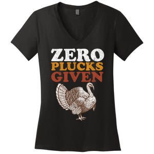 Funny Turkey Zero Plucks Given Thanksgiving Women's V-Neck T-Shirt