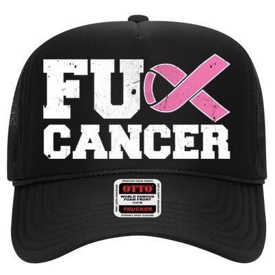 FU Cancer Funny Breast Cancer Awareness High Crown Mesh Back Trucker Hat