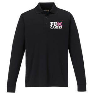 FU Cancer Funny Breast Cancer Awareness Performance Long Sleeve Polo