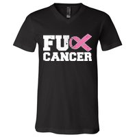 FU Cancer Funny Breast Cancer Awareness V-Neck T-Shirt