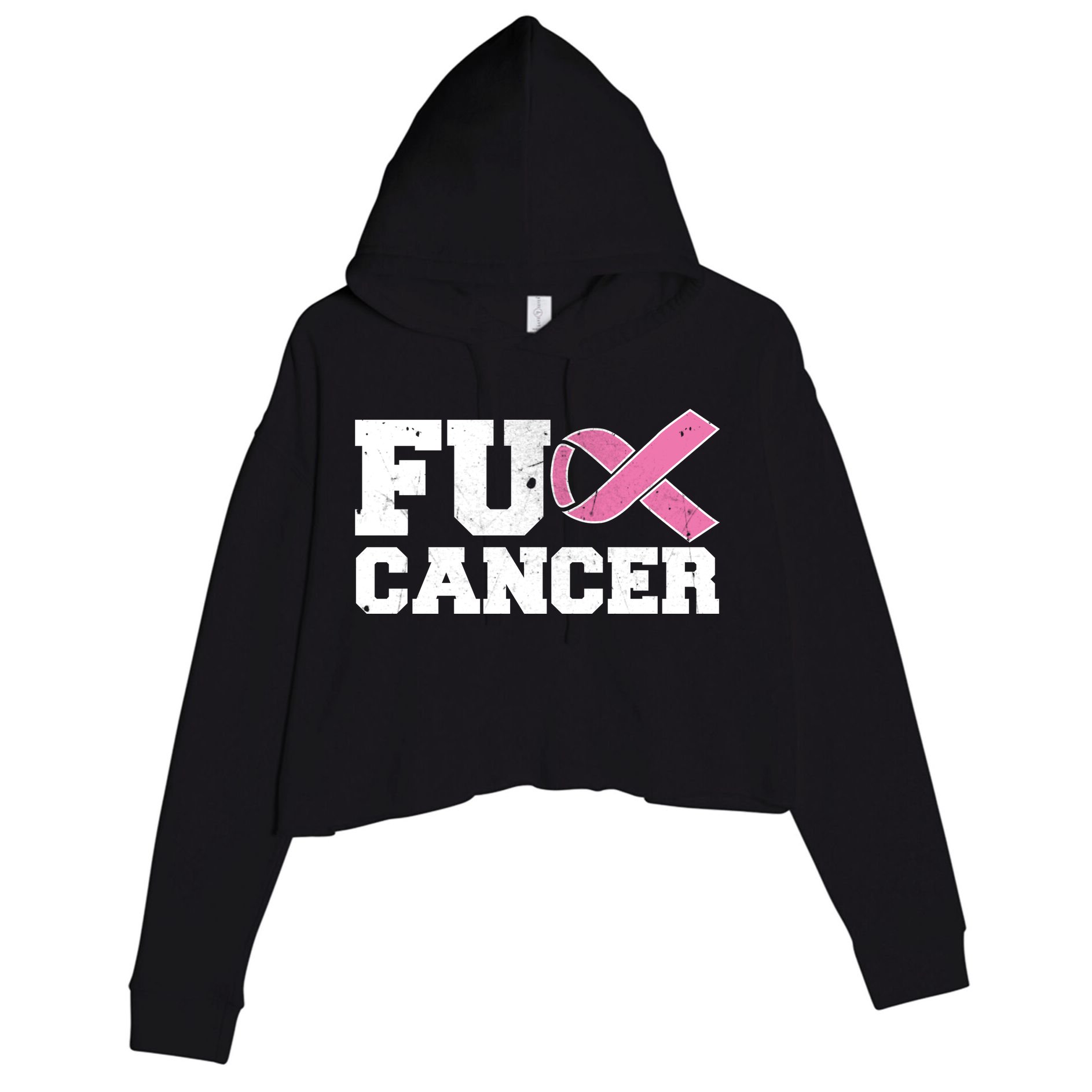 FU Cancer Funny Breast Cancer Awareness Crop Fleece Hoodie