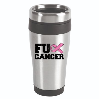 FU Cancer Funny Breast Cancer Awareness 16oz Travel Tumbler