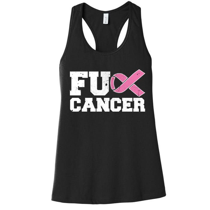 FU Cancer Funny Breast Cancer Awareness Women's Racerback Tank