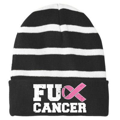 FU Cancer Funny Breast Cancer Awareness Striped Beanie with Solid Band