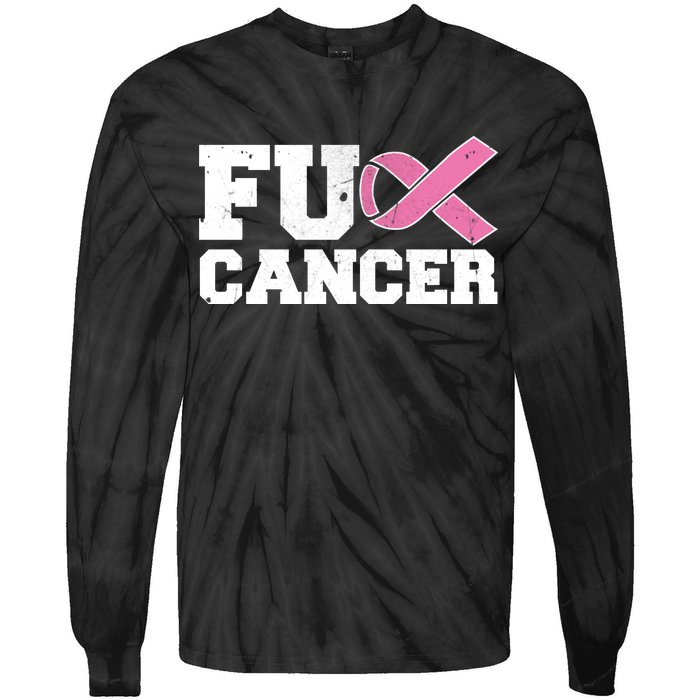 FU Cancer Funny Breast Cancer Awareness Tie-Dye Long Sleeve Shirt