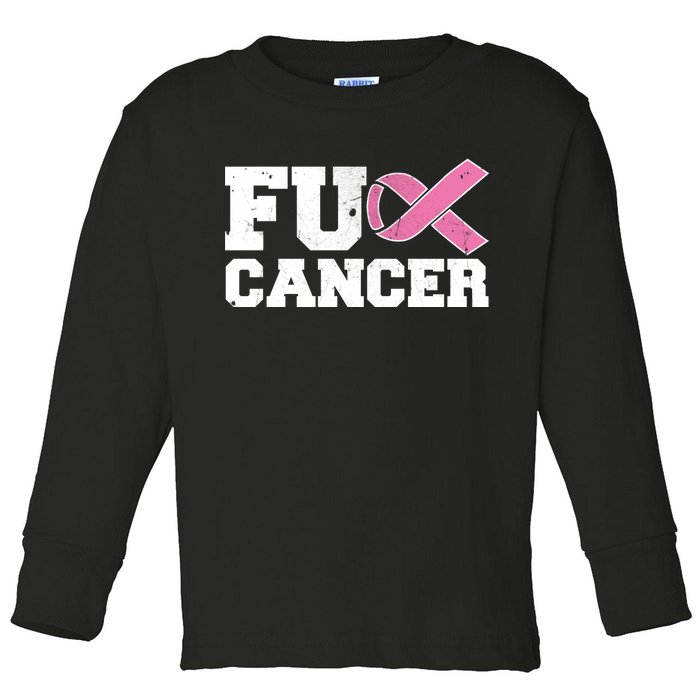 FU Cancer Funny Breast Cancer Awareness Toddler Long Sleeve Shirt