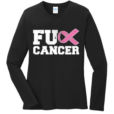 FU Cancer Funny Breast Cancer Awareness Ladies Long Sleeve Shirt
