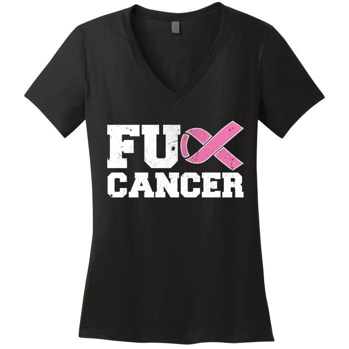 FU Cancer Funny Breast Cancer Awareness Women's V-Neck T-Shirt