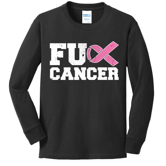 FU Cancer Funny Breast Cancer Awareness Kids Long Sleeve Shirt