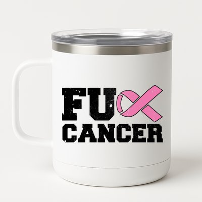 FU Cancer Funny Breast Cancer Awareness 12 oz Stainless Steel Tumbler Cup