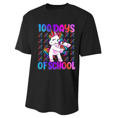 Funny Unicorn 100 Days Of School Performance Sprint T-Shirt