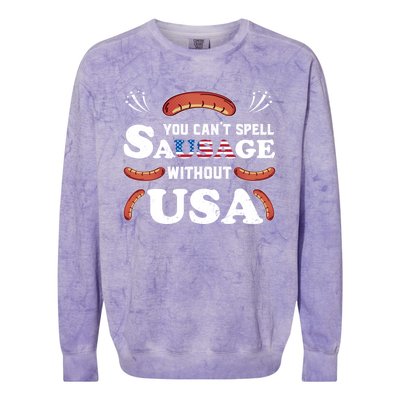 Funny Usa 4th Of July Sausage Bbq Family Outfit Costume Gift Colorblast Crewneck Sweatshirt