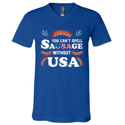 Funny Usa 4th Of July Sausage Bbq Family Outfit Costume Gift V-Neck T-Shirt