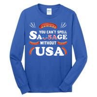 Funny Usa 4th Of July Sausage Bbq Family Outfit Costume Gift Tall Long Sleeve T-Shirt