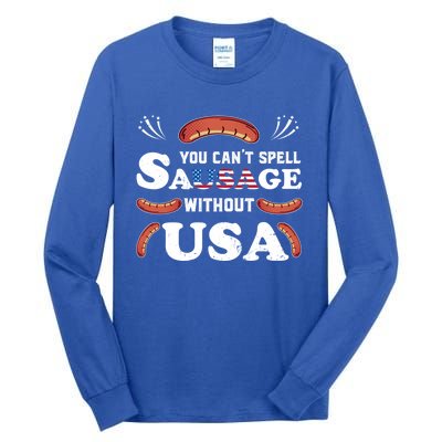 Funny Usa 4th Of July Sausage Bbq Family Outfit Costume Gift Tall Long Sleeve T-Shirt