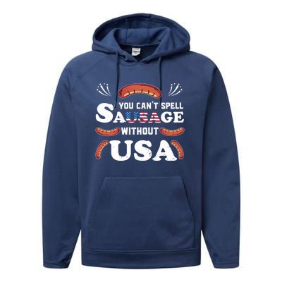 Funny Usa 4th Of July Sausage Bbq Family Outfit Costume Gift Performance Fleece Hoodie