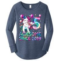 Flossing Unicorn 5 Year Old 5th Birthday Girl Unicorn Party Women's Perfect Tri Tunic Long Sleeve Shirt