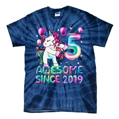 Flossing Unicorn 5 Year Old 5th Birthday Girl Unicorn Party Tie-Dye T-Shirt