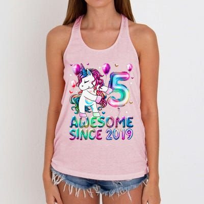 Flossing Unicorn 5 Year Old 5th Birthday Girl Unicorn Party Women's Knotted Racerback Tank