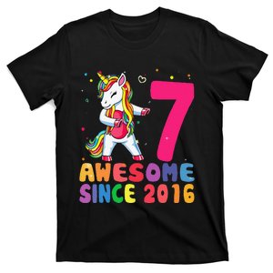 Flossing Unicorn 7th Birthday Gifts Awesome Since 2016 T-Shirt