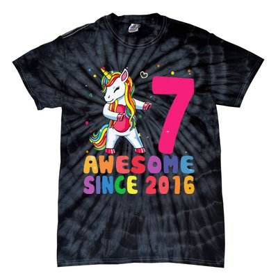 Flossing Unicorn 7th Birthday Gifts Awesome Since 2016 Tie-Dye T-Shirt