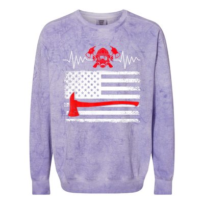 Firefighter Usa American Flag With Wildland Firefighter Hero Cute Gift Colorblast Crewneck Sweatshirt