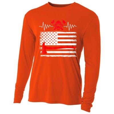 Firefighter Usa American Flag With Wildland Firefighter Hero Cute Gift Cooling Performance Long Sleeve Crew