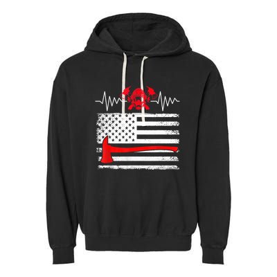 Firefighter Usa American Flag With Wildland Firefighter Hero Cute Gift Garment-Dyed Fleece Hoodie