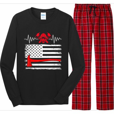 Firefighter Usa American Flag With Wildland Firefighter Hero Cute Gift Long Sleeve Pajama Set