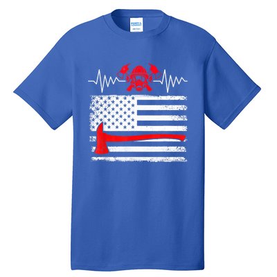 Firefighter Usa American Flag With Wildland Firefighter Hero Cute Gift Tall T-Shirt