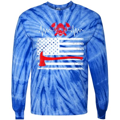 Firefighter Usa American Flag With Wildland Firefighter Hero Cute Gift Tie-Dye Long Sleeve Shirt