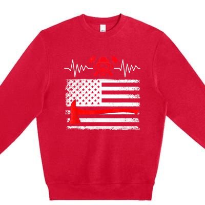 Firefighter Usa American Flag With Wildland Firefighter Hero Cute Gift Premium Crewneck Sweatshirt