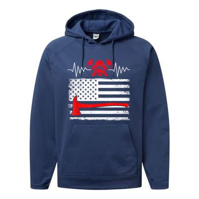 Firefighter Usa American Flag With Wildland Firefighter Hero Cute Gift Performance Fleece Hoodie