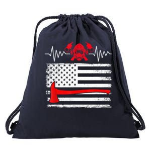 Firefighter Usa American Flag With Wildland Firefighter Hero Cute Gift Drawstring Bag