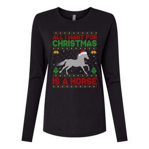 Funny Ugly All I Want For Christmas Is A Horse Gift Womens Cotton Relaxed Long Sleeve T-Shirt