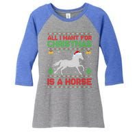 Funny Ugly All I Want For Christmas Is A Horse Gift Women's Tri-Blend 3/4-Sleeve Raglan Shirt