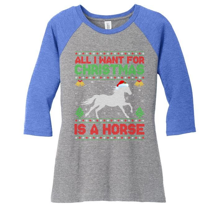 Funny Ugly All I Want For Christmas Is A Horse Gift Women's Tri-Blend 3/4-Sleeve Raglan Shirt