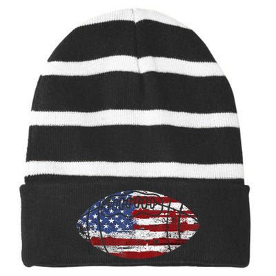 Football Usa American Flag Vintage Gift Striped Beanie with Solid Band