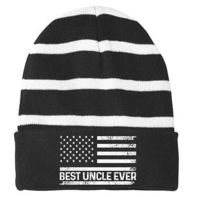 Funny Uncle Art For Uncle Best Uncle Ever US Flag Lover Striped Beanie with Solid Band