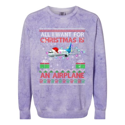 Funny Ugly All I Want For Christmas Is A Airplane Great Gift Colorblast Crewneck Sweatshirt