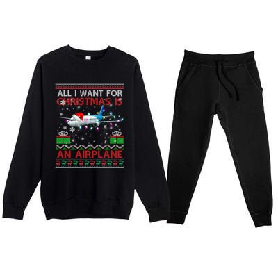 Funny Ugly All I Want For Christmas Is A Airplane Great Gift Premium Crewneck Sweatsuit Set