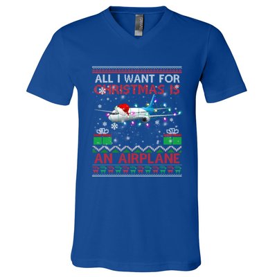 Funny Ugly All I Want For Christmas Is A Airplane Great Gift V-Neck T-Shirt