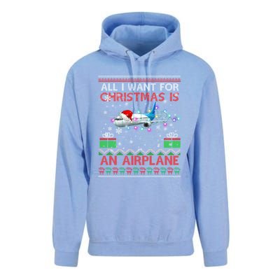 Funny Ugly All I Want For Christmas Is A Airplane Great Gift Unisex Surf Hoodie