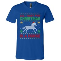 Funny Ugly All I Want For Christmas Is A Horse Gift V-Neck T-Shirt