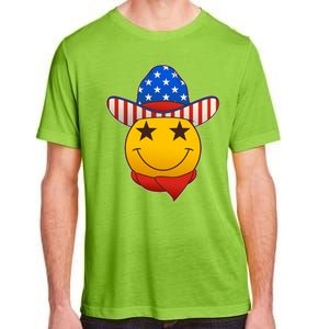 Funny USA American Flag Cowboy Smiley Emoji Adult ChromaSoft Performance T-Shirt