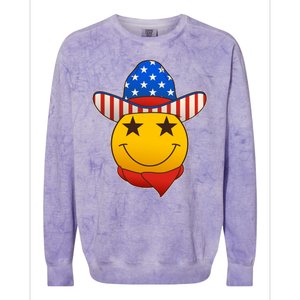 Funny USA American Flag Cowboy Smiley Emoji Colorblast Crewneck Sweatshirt