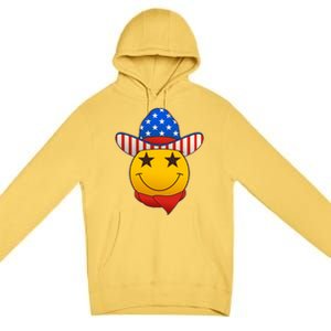 Funny USA American Flag Cowboy Smiley Emoji Premium Pullover Hoodie