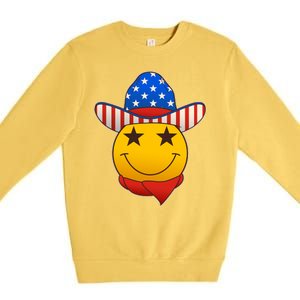 Funny USA American Flag Cowboy Smiley Emoji Premium Crewneck Sweatshirt