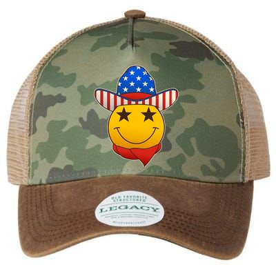 Funny USA American Flag Cowboy Smiley Emoji Legacy Tie Dye Trucker Hat